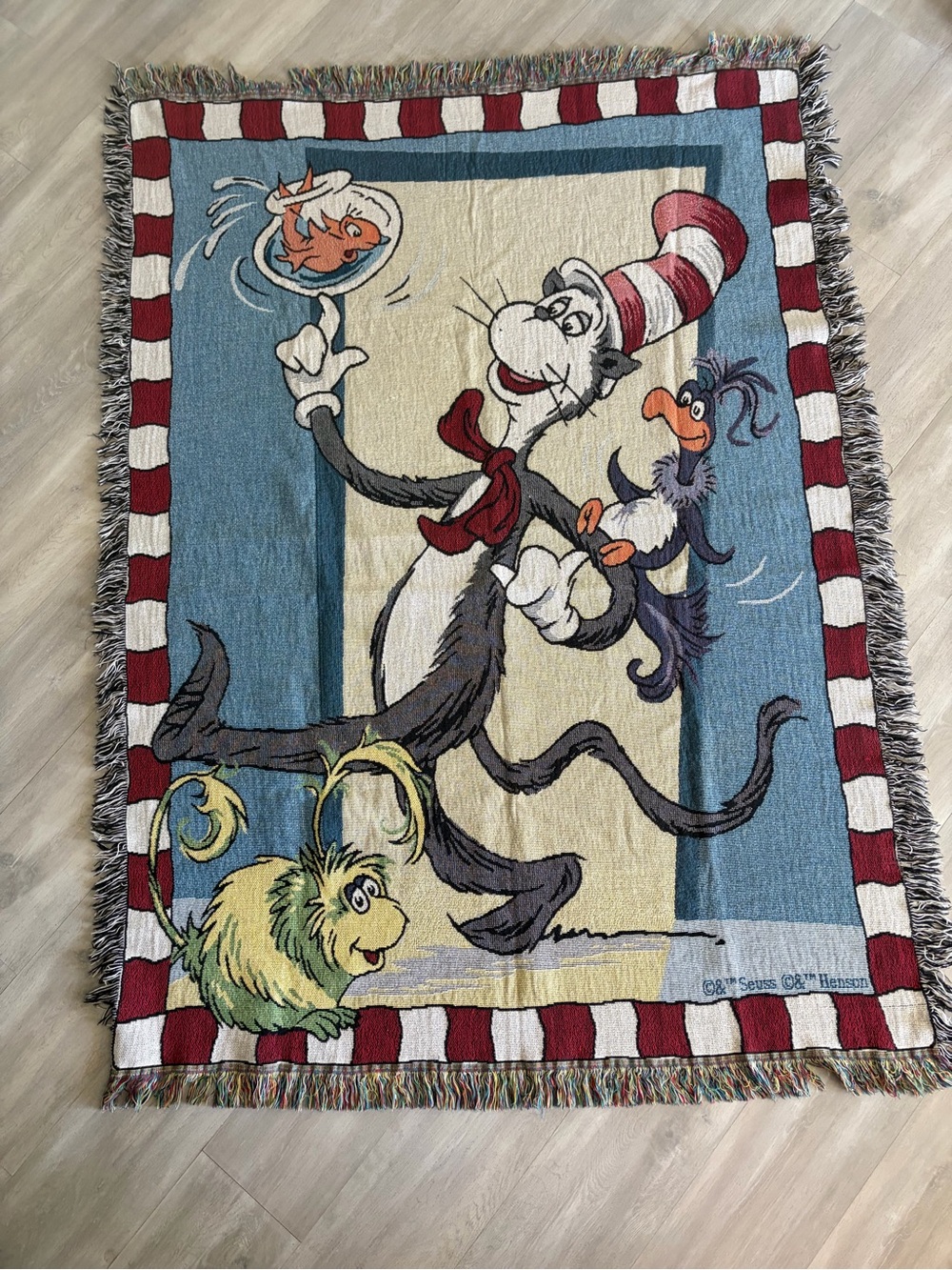 Dr. Seuss Cat in the Hat Blue and Red Woven Wall Throw